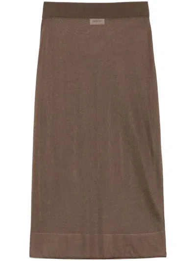 Saint Laurent Knit Pencil Skirt In Brown