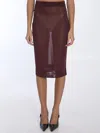 Saint Laurent Burgundy Semi-transparent Pencil Skirt In Purple