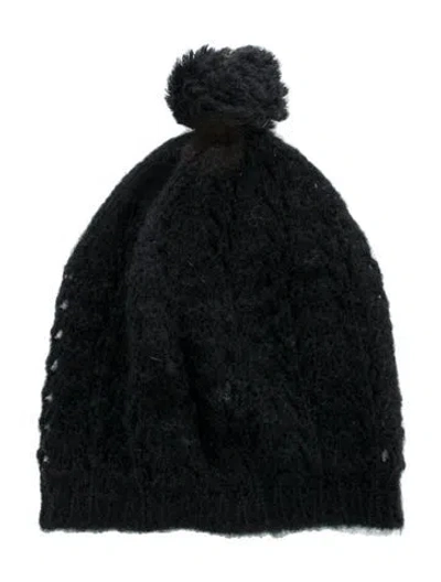 Pre-owned Saint Laurent Knit Pom Pom Beanie In Black