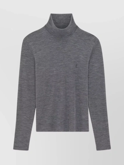 Saint Laurent Knit Textured Short Cut High Neck In Grey