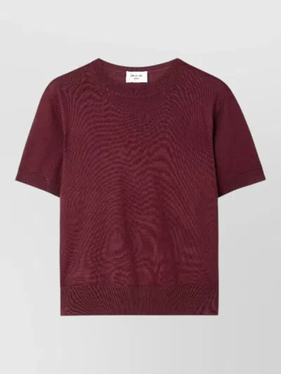 Saint Laurent Knit Top Crew Neck Ribbed Hem In Burgundy