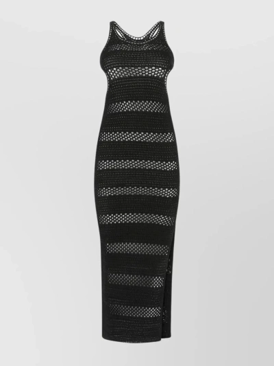 Saint Laurent Knitted Crochet Cut-out Midi Dress In Black