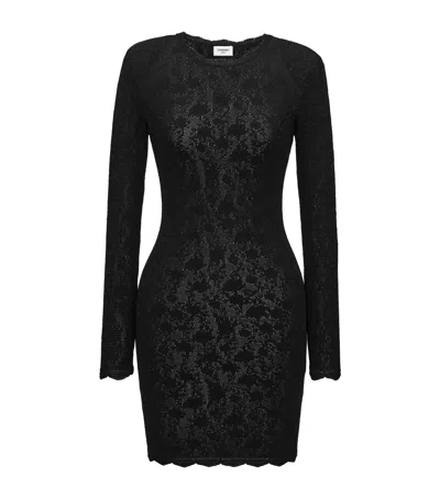 Saint Laurent Knitted Floral Mini Dress In Black
