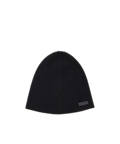 SAINT LAURENT SAINT LAURENT LOGO PATCH RIBBED BEANIE