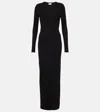 Saint Laurent Wool Blend Long Pencil Dress In Black