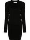 Saint Laurent Plunging Round Neck Long-sleeved Dress In Black