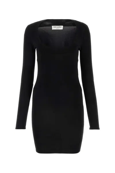 Saint Laurent Knitted Mini Dress In Black