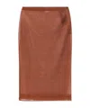 Saint Laurent Knitted Pencil Midi Skirt In Brown