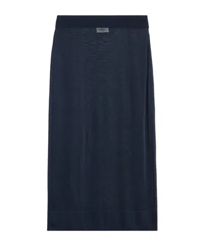 Saint Laurent Knitted Pencil Skirt In Blue