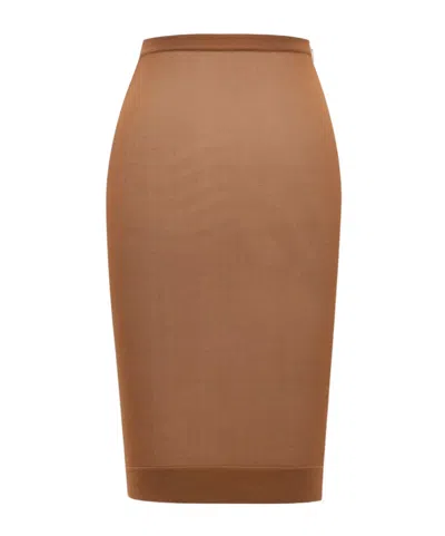 Saint Laurent Knitted Pencil Skirt In Beige