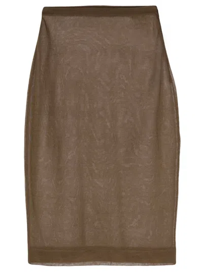 Saint Laurent Knitted Pencil Skirt Skirts In Brown