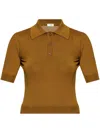 Saint Laurent Women's Cassandre Embroidery Polo Top In Brown