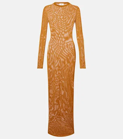 Saint Laurent Knitted Semi-sheer Maxi Dress In Brown