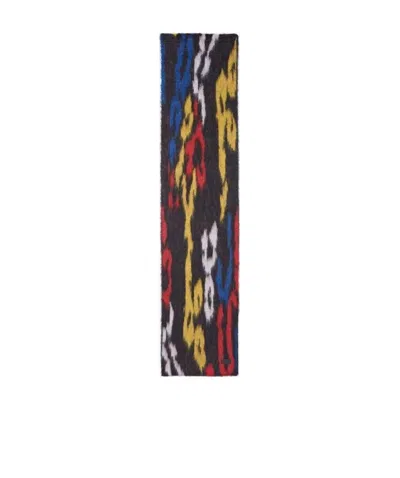 Saint Laurent Knitted-swirling-leopard-scarf In Black