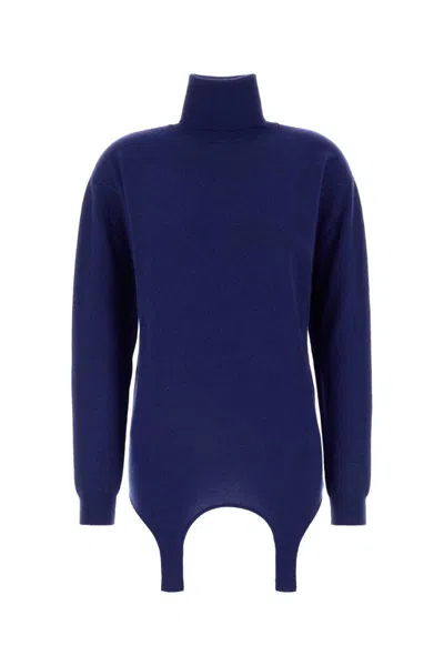 Saint Laurent Woman Electric Blue Cashmere Sweater In Brown