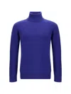 Saint Laurent Blue Cashmere Wool Blend Turtleneck Sweater In Blue