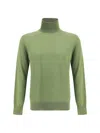 Saint Laurent Turtleneck Wool Blend Sweater In Green