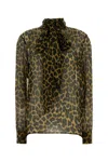 Saint Laurent Leopard Print Silk Muslin Blouse In Multi