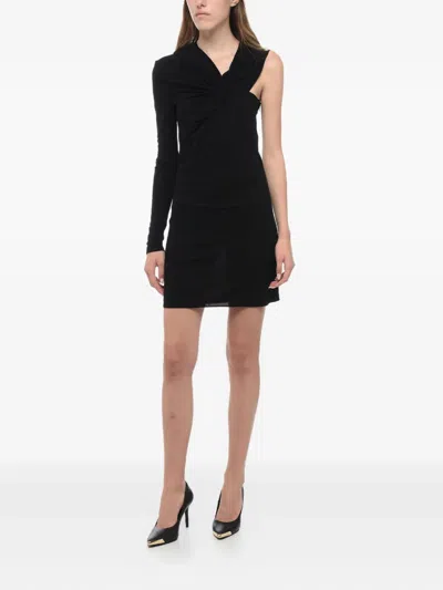 Saint Laurent Asymmetric Dress With Knot Detail In Black