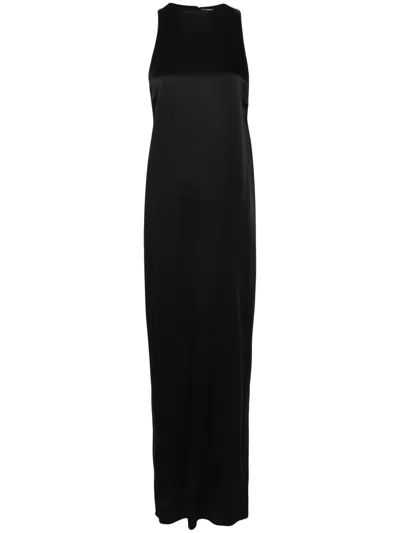 Saint Laurent Draped Satin Crêpe Gown In Black