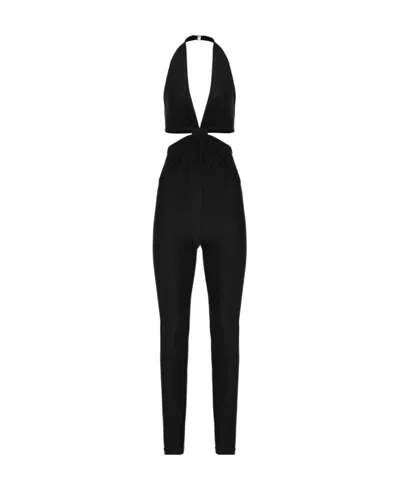 Saint Laurent Knot-detail Halterneck Jumpsuit In Black