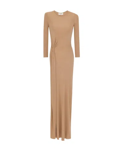 Saint Laurent Knot-detail Maxi Dres In Nude