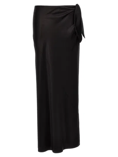 Saint Laurent Bow Detailed Silk Maxi Skirt In Black