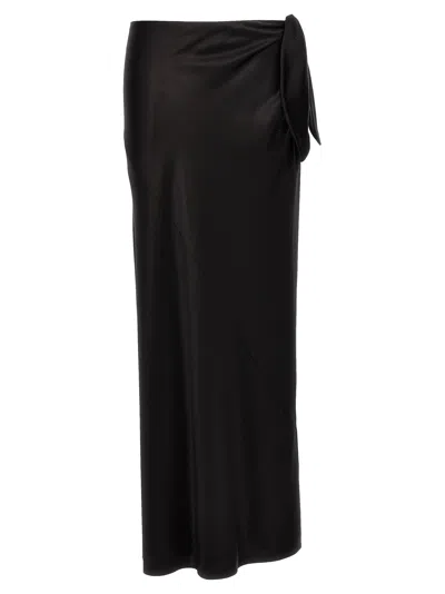 Saint Laurent Bow Detailed Silk Maxi Skirt In Black