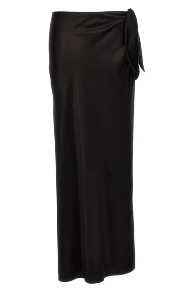Saint Laurent Bow Detailed Silk Maxi Skirt In Black