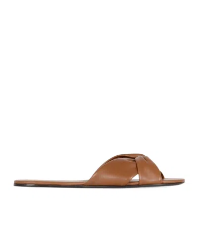 Saint Laurent Round-toe Flat Sandals In Blue