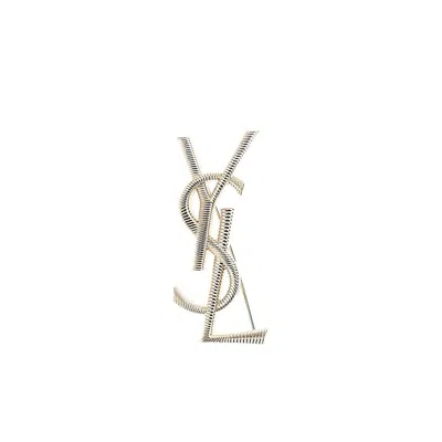 Saint Laurent Knurled Brass 'cassandre' Brooch In White