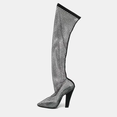 Pre-owned Saint Laurent Koller Size 38 Black Net And Pvc Knee Length Boots