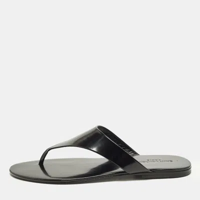Pre-owned Saint Laurent Kouros Size 45 Black Leather Thong Flat Sandals
