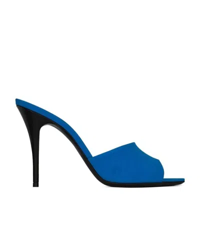 Saint Laurent La 16 Peep Toe Heeled Mules In Blue