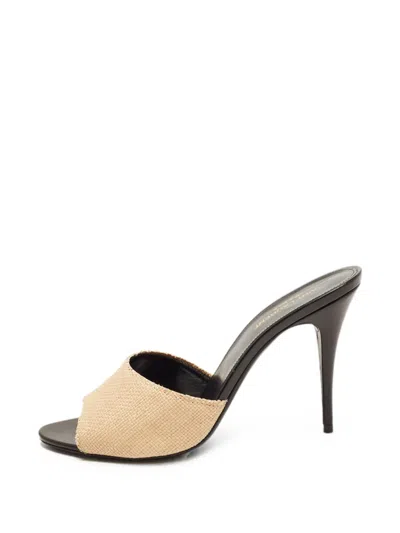 Pre-owned Saint Laurent La 16 Raffia Slide Sandals In Neutral