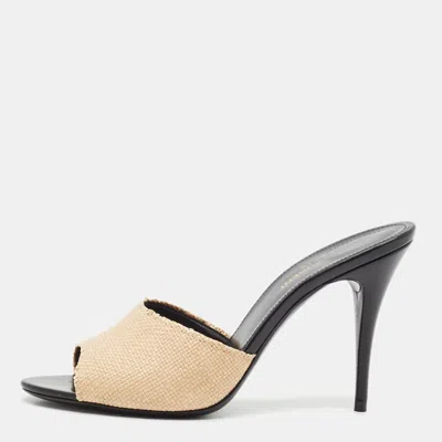 Pre-owned Saint Laurent La 16 Size 38 Brown Raffia Slide Sandals