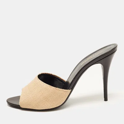 Pre-owned Saint Laurent La 16 Size 41 Beige Raffia Slide Sandals