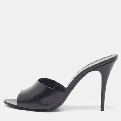 Pre-owned Saint Laurent La 16 Size 41 Black Leather Slide Sandals