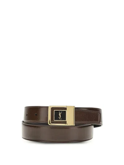 Saint Laurent La 66 Belt In Smooth Leather In Green