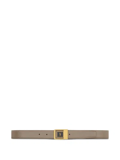 Saint Laurent La 66 Buckle Belt In Lacquered Leather In Brown
