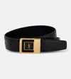Saint Laurent Cassandre Croc-effect Leather Belt In Black