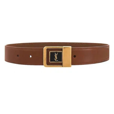 Saint Laurent La 66 Leather Buckle Belt In Brown