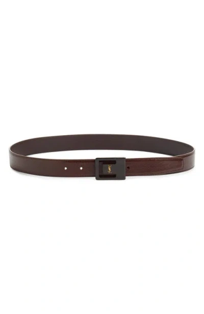 Saint Laurent La 66 Resin Buckle Calfskin Leather Belt In Brown