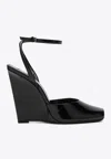 Saint Laurent La Scandale 110 Patent Leather Wedge Sandals In Black