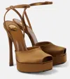 Saint Laurent La Scandale Platform Sandals In Smooth Leather In Beige