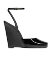 Saint Laurent La Scandale 110 Patent Leather Wedge Sandals In Black