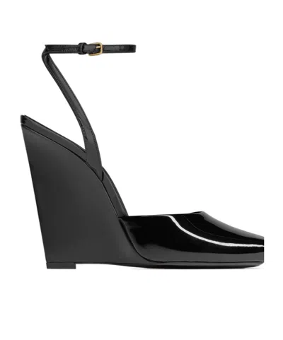 Saint Laurent La Scandale Wedges In Patent Leather In Black