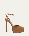 Saint Laurent La Scandale Platform Sandals In Smooth Leather In Macadamia