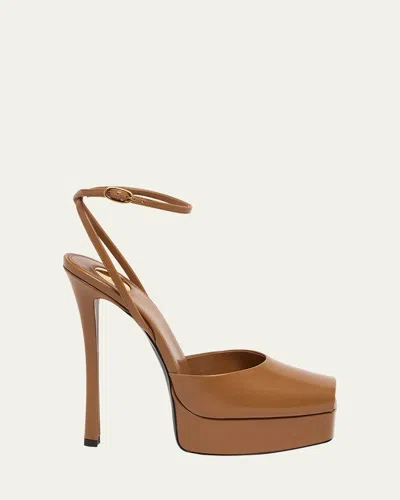 Saint Laurent La Scandale Platform Sandals In Brown