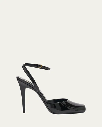 SAINT LAURENT LA SCANDALE PATENT ANKLE-STRAP SANDALS